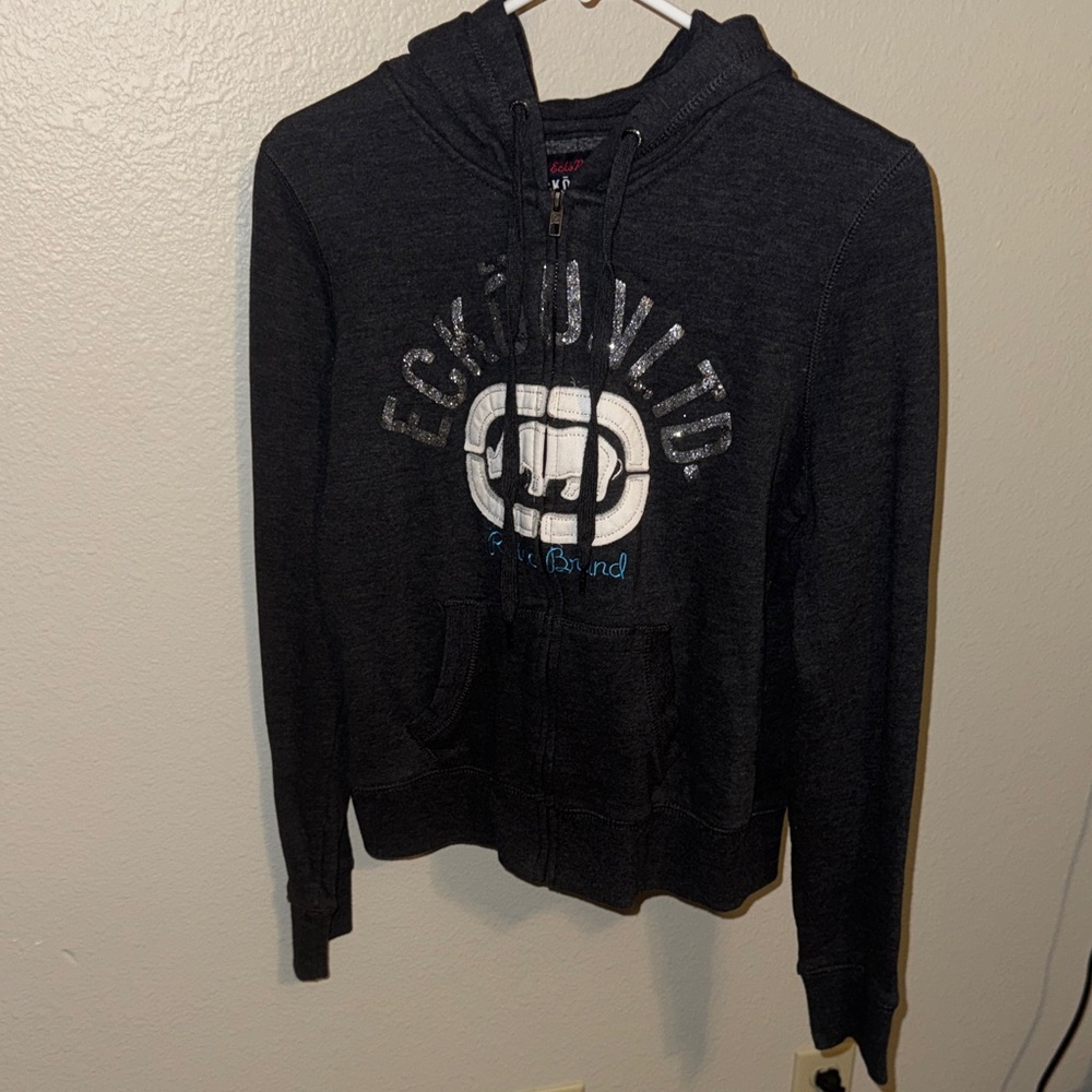 Ecko Vintage Unlimited dark grey Hoodie with White and Blue Accents